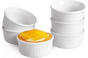 ComSaf Białe porcelanowe ramekiny, kubki do pieczenia 175 ml, do sufletu, kremowego brulee, kremu, pudddingu i lodów - trwałe opakowanie 6 sztuk