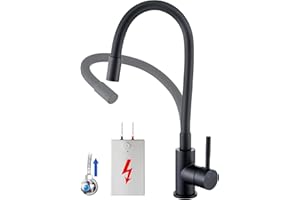 Auralum Niederdruck Armatur Küche Schwarz, Flexibler Wasserhahn Küche 3 Anschlüsse, Küchenarmatur Niederdruck 360° Drehbar, Mischbatterie Küche für Boiler, Spültischarmatur mit Hoher Auslauf