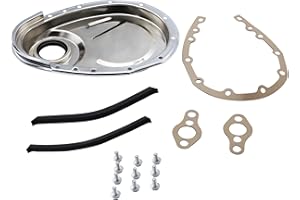GSKMOTOR Chrome SB Chevy Timing Chain Cover Kit for 327 350 383 400 SBC Gasket Seal Bolts Set