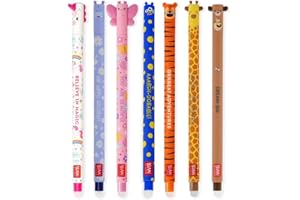 ‎LEGAMI LEGAMI Set mit 7 radierbaren Gelstiften mit thermoempfindlicher Radiertinte, verschiedene Tintenfarben und Schaftdesigns, 0,7 mm Spitze, Einhorn, Nilpferd, Schmetterling, Corgi, Tiger, Giraffe,