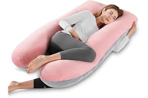 Aevcvok Cuscino Gravidanza - Cuscino Gravidanza per Dormire a Forma di U Supporto Maternità - Cuscino per Allattamento e Gravidanza con Federa in Velluto Sfoderabile e Lavabile - Rosa & Grigio