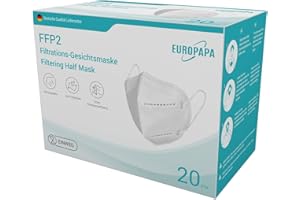 EUROPAPA Lot de 20 masques respiratoires FFP2 Blanc 5 couches de protection anti-poussière emballés individuellement - Certifiés EN149:2001+A1:2009 - EU2016/425