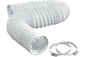 LOOTICH Wytrzymały Średnica Ø 127mm Długość 2,5m Elastyczny Wąż Wylotowy Powietrza PVC do Klimatyzator Suszarka do Ubrań Okap kuchenny z 2 Zaciski ze Stali Nierdzewnej Biały