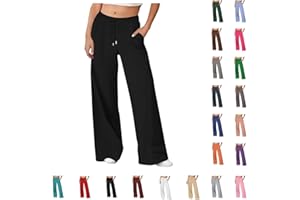 GENERIC Wide Leg Joggers for Women UK Women 2025 Trendy Plain Soft Sweatpants Drawstring Straight Leg Pants Elastic Waist Tracksuit Bottoms with Pockets Plus Size Clothing for Fall and Winter