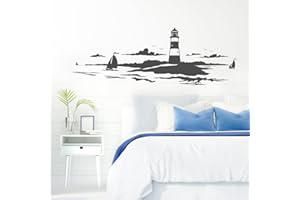 Grandora Skyline Küstenlandschaft Leuchtturm I dunkelgrau 120 x 42 cm I Bad Wohnzimmer Schlafzimmer Aufkleber Wandaufkleber Wandsticker Modern W974