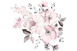 ‎WANDSTICKER4U WandSticker4U® - Watercolour Wall Sticker Vintage Flower Tendril in Delicate Pink I Wall Pictures: 58 x 52 cm I Wall Decoration Flower Flower Plant Leaves I Wall Sticker for Living Room Bedroom