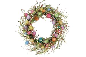 HILAI Osterdekorationen, Osterkranz, farbiges Ei und gemischte Zweige Frühlingskranz Osterkranz mit Blumen und Beerenpips Frühling Girlande Künstliche Ostereikranz 45 cm
