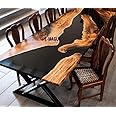 E-maguk French Maple Epoxy Table - Ocean Mist Table - Resin Dining Table - Wood Epoxy Table Top - Living Room Coffee Table (Dining Table-110x70x5cm Top & Wooden Legs)