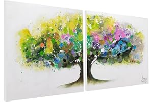 KunstLoft Peinture Acrylique sur Toile 'Arbre-Arc en Ciel' 160x80cm Peinte à la Main