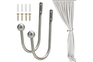NOVSTUF Curtain Holdbacks, 2 Pcs Metal Curtain Tie Backs Retro U-Shaped Wall Mounted Curtain Tieback Decorative Drapery Holder with Screws for Bedroom Fixed Curtain or Hanging Items (Sub-Silver)