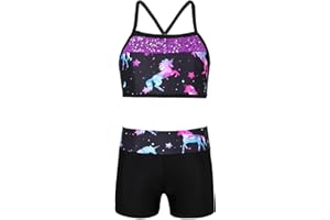 YUUMIN Enfant Maillots De Bain Shorty Fille 2 Pièces Tankini De Plage Imprimé Camouflage Débardeur Short De Bain Ensemble Natation Sport Swimsuit 3-16 Ans
