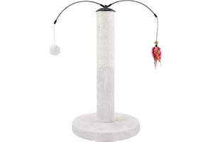 Roypet 53cm Tall Cat Sisal Rope Scratching Post with Hanging Ball and Feather Interactive Toys, Interactive Cat Scratching Post for Indoor Cats, Beige