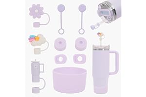 FOSFUKEER Stanley Becherzubehör-Set mit 6 auslaufsicheren Silikon-Stopper, 3 Strohhalm-Abdeckkappen für 9–10 mm Strohhalme, 1 x violetter Silikonstiefel für Stanley Cup Stanley 1,2 l und 850 ml Becher