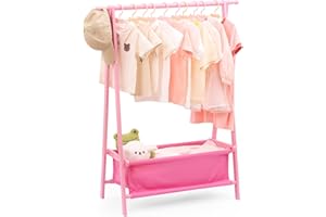 Relquorax Appendiabiti per bambini con portaoggetti, appendiabiti per bambini, piccoli indumenti, per costumi, bambù (rosa)