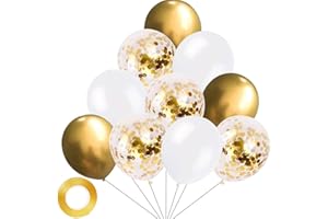 YIRAN 30 Luftballons Geburtstag Set, Gold Konfetti Luftballons, Metallic Gold & Weiß Latex Ballons für Geburtstag, Kindergeburtstag, Hochzeit, Babyparty, Graduierung, Party Dekoration, Geschäftstätigkeit