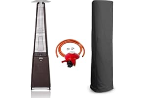 BU-KO Riscaldatore a gas per esterni, giardino, campeggio, barbecue, feste in rattan, stile piramide, 13 kW, ruote portatili, regolatore e tubo flessibile | Riscaldamento a gas a GPL e copertura