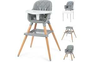 Ezebaby Baby High Chair, High Chairs for Babies and Toddlers with Adjustable Legs, Portable 6-in-1 Convertible to Booster Seat for Dining Table (Gray with Storage Tray)
