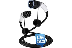 EVIEUN Câble Type 2 de Charge EV Voiture Électrique et Hybrides Rechargeables | Type 2 à Type 2 | 32A 7,2KW | Monophasé | 3 Mètre | Compatibles avec ID.3 ID.4 Model 3 e-Tron Zoe i3 Leaf e-Golf