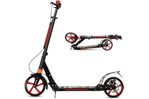 COSTWAY Monopattino Bambini e Adulti, Monopattino a Spinta Pieghevole e Regolabile in 3 Altezze, Monopattino Portatile con 2 Ruote, Cavalletto, Freno e Pedale Antiscivolo, Portata 100 kg