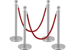 STORMSHOPPING 4Pack Silver Stanchion Post, 5 ft Red Velvet Rope Red Carpet Ropes and Poles, Stainless Steel Stanchions for Grand Opening Casino Theme Party Decorations Crowd Control Barriers