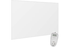 Viesta F1200 panneau de chauffage infrarouge Crystal Carbon (dernière technologie) panneau radiateur ultra mince chauffage mural blanc - 1200 watts + Viesta TH12 Thermostat