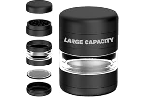 GENÉRICO Grinder metal 5 partes con Capsula de Cristal de gran capacidad | Aluminio CNC Premium Anodizado de grado industrial | 54mm de diámetro | Molinillo para Especias y hierbas (Negro)
