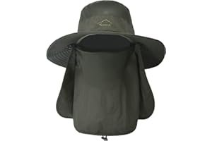 ehsbuy Chapeaux De Pêche pour Hommes Et Femmes Chapeau Randonnée Homme avec Couvre-Visage à Large Bord Chapeau De Soleil De Plage Safari Chasse Jardinage Pliable Bucket Hat