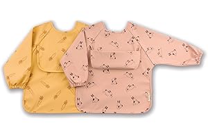 ÜneeQbaby - Baberos impermeables para bebés y niños pequeños, paquete de 2, manga larga Oeko-TEX para alimentar y jugar