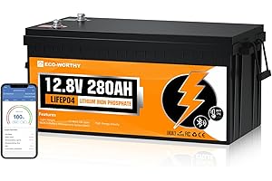 ECO-WORTHY Bluetooth Batterie Lithium 12V 280AH LiFePO4 avec BMS Protection, Plus de 6000 Cycles, 3584Wh Batterie Lithium pour Camping-Car, Bateau, Système Solaire, Masion,Panneau Solaire