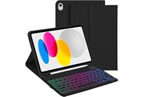 ‎GOOJODOQ GOOJODOQ Beleuchtete Tastatur Hülle Kompatibel mit iPad 10.Generation 2022, QWERTZ Layout Magnetisch Abnehmbarer Beleuchtete Tastatur mit Hülle für iPad 10. Gen 10,9 Zoll 2022, Schwarz