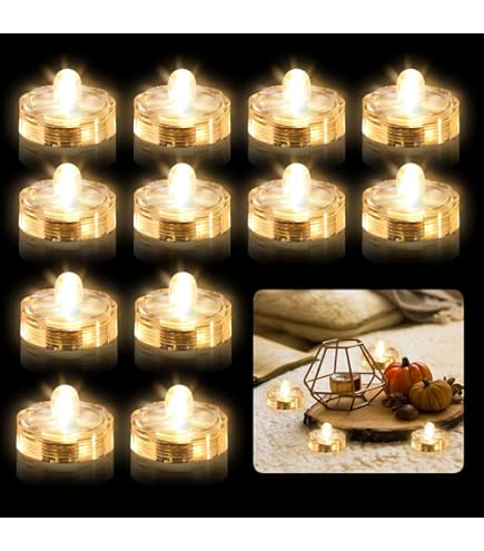12 Candele LED Senza Fiamma Subacquee – Impermeabili, Con Batteria, Luce Gialla Per Piscine, Laghetti, Matrimoni