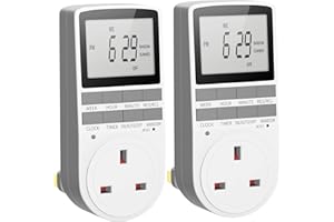 URBZUE Digital Timer Plug Socket, Programmable Switch Timer with 10 ON-Off Programs and Random Mode for Indoor Lights and Home Appliances (230V, 13A, 2900W, 2PACK)