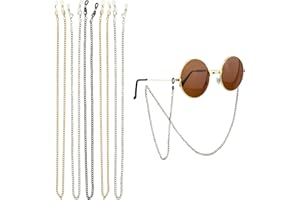 Kikuo 5Pcs Glasses Chain for Women/Men, Sunglasses Chain, Spectacle Chain Non-Slip Metal Reading Glasses Chain, Eye Glasses Strap for Men & Women Sport (Silver Golden Black, 29.92Inch Long)