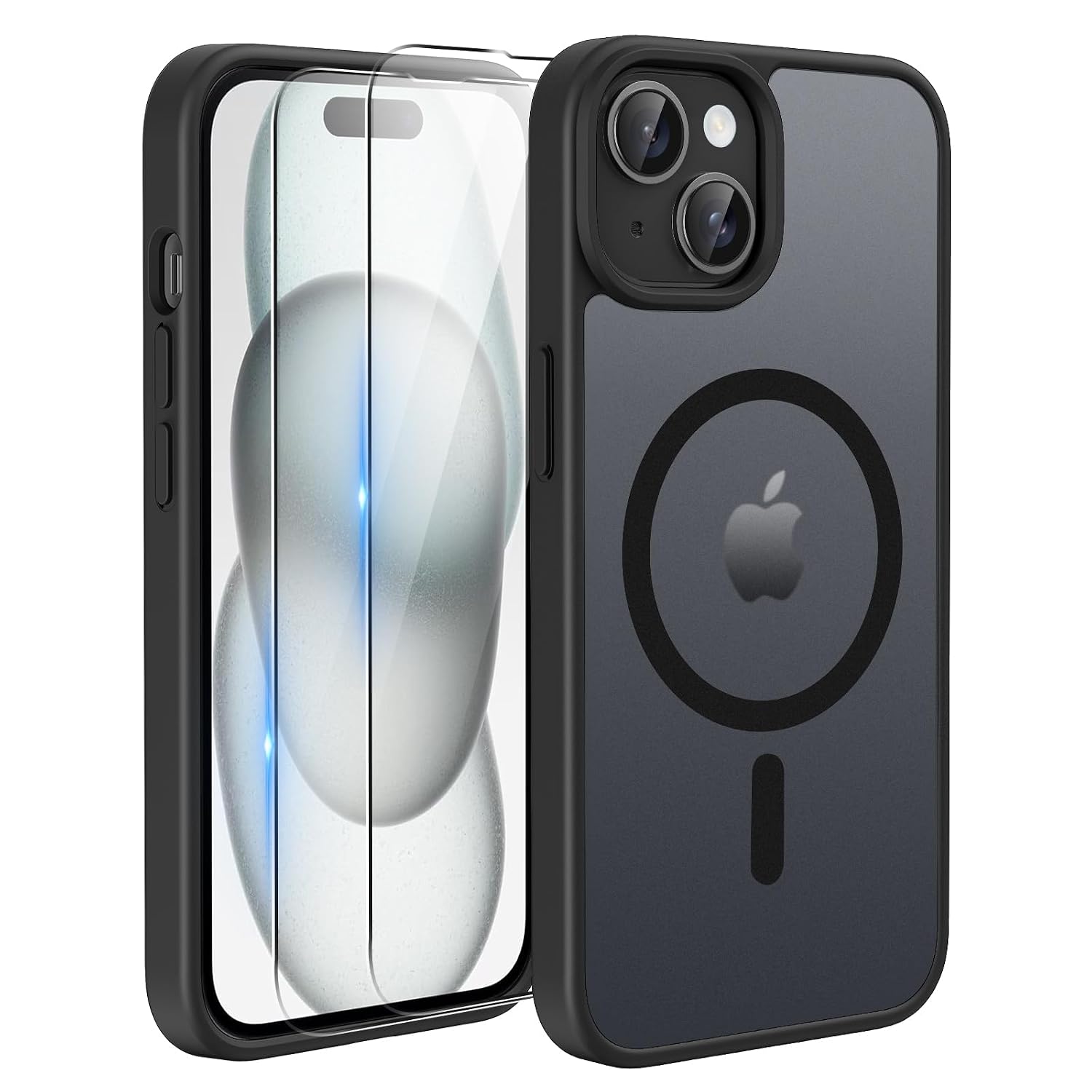 TQIAHF Cover Custodia Magnetica per iPhone 15, Nero | 2 Pellicola Vetro Temperato Protezione Schermo Compatibile con Magsafe Militare Antiurto Sottile Opaca Telefono Case