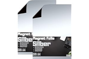 ‎MAGNET-KAUF [2 Stück] Magnetfolie DIN A4 - Magnetband - Bedruckbar und Beschreibbar - KFZ Magnetfolie - Magnet Folie zum Beschriften zum Schneiden Stanzen und Basteln (Silber)