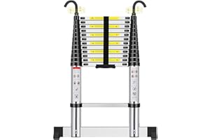 ACROHOME 3.8M/12.5FT Telescoping Ladder, Aluminum Lightweight Telescopic Ladders with Stabilizer and Detachable Hooks, Portable Extension Loft Ladder for RV or Outdoor Work, 330lb Capacity