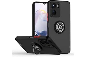 XINYEXIN Funda para Vivo Y16, Funda con Soporte de Anillo, TPU + PC Translúcido Anti- Arañazos Carcasa Protectora Antigolpes Case Cover - Negro Rojo