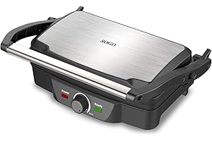 SOGO SS-7127 Electric Grill, Sandwich Maker and Panini Grill, with Stone Non-Stick Coating, Opening 180 Degrees, with Temperature Control, 1600 Watt, Metallic Grey and Black