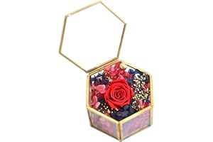 shajiahao Szkatułka na biżuterię ze szkła, geometryczna szkatułka na biżuterię ze szkła, pudełko na pierścionki, kolczyki, kwiaty, 7,4 x 7,4 x 4,5 cm, Miedź