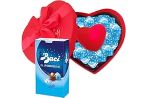 FG Scatola Confezione Regalo Cuore Rosso con Baci Perugina al Latte e Cuore LED Luminoso Idea Regalo Innamorati San Valentino Festa fidanzati Amore Red Heart