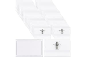 50 stycken namnskyltar för kläder, 90 x 55 mm transparent PVC ID-kortshållare med klämma och nål – namnskylt för skola, kontor, företag, konferens