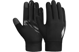 OOPOR Kids Winter Sports Running Gloves - Touch Screen Thermal Fleece Warm Mittens Windproof Cold Weather Children Grip Black Football Gloves for Boys Girls Outdoor Cycling Riding Bike Snow Ski Aged 4-12