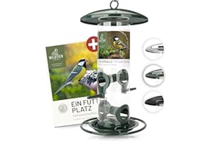 wildtier liebe Körner Futtersäule, Vogelfutterspender 26cm, Grün - aus rostfreiem Metall I Vogel-Futterstation, Vogelfutter-Säule, Wildvögel Futtersilo I Ganzjährige Vogelfütterung