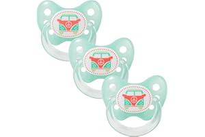 dentistar Silicone Dummy Set of 3 - Size 2, 6-14 Months - Teeth & Orthodontic Friendly Dummy with Dental Level - BPA-Free - Made in Germany - Bus, Mint