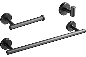 Hoomtaook Juego de Accesorios de baño, Negro Toalleros 4 en 1, Gancho, Barra, Soporte de Papel Higiénico, Pintura en Aerosol Instalación con Taladro