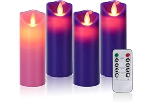 Aku Tonpa Christmas Products 3 Purple and 1 Pink Battery Operated Flameless Advent Candles with Remote Control and Timer, 2.15"x6"