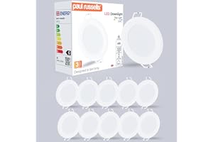 paul russells LED Ceiling Downlights, 4W Slim Recessed Bathroom Downlights, Kitchen Ceilings, 300 Lumens, 6500K Bright Daylight, Cutout 70-80mm, Round Non-Dimmable Panel Spotlights, 10 Pack