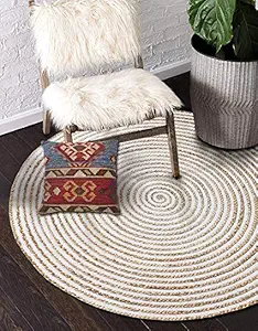 AMIABLE Handwoven Jute Natural Reversible Rugs Round Braided Floor Carpet Mat for Living Room, Bedroom, Dining, Office, Restaurant (60 cm Round, JUTE05)