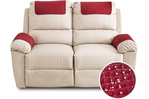 FANSU Copribraccioli Fodera Per Bracciolo del Divano, Fodera Per Poggiatesta Per Sedia Reclinabile, Fodera Per Poltrona Impermeabile con Tasche, 2 Posto Copripoltrona Relax (2 Posto,Rosso)