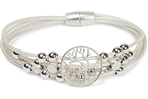 styleBREAKER Armband mit feinen Bändern, Lebensbaum Anhänger und Schmuckperlen, Magnetverschluss, Armschmuck, Schmuck, Damen 05040135